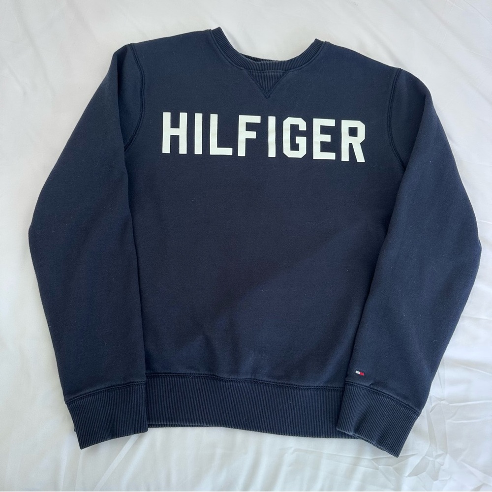 Tommy Hilfiger Crew‎ Neck Sweatshirt Men's Medium Blue Preppy Cotton Long Sleeve